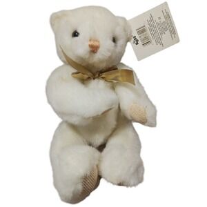 VTG Russ Berrie Shimmers Bear 10" White‎ Plush Gold Bow Stuffed Animal READ
